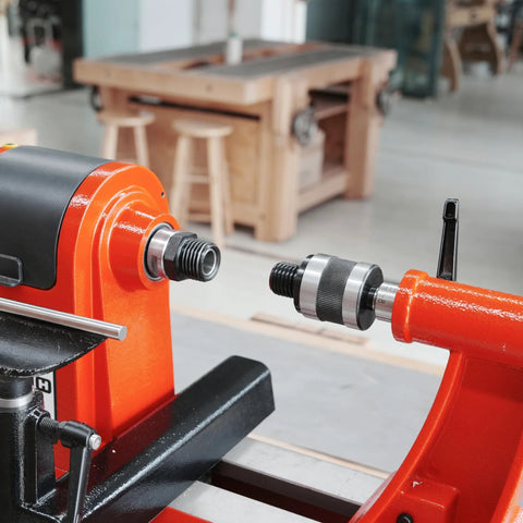 Side view of BMWOOD woodturning live tailstock chuck adapter to 1in-8TPI thread with #2 Morse taper mount on wood lathe