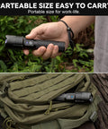 Rechargeable LED Flashlight Beast Bright 100,000 Lumens Tactical Torch in hand and in backpack for easy carrying