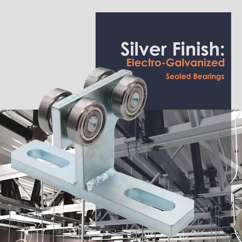 Beefy 4 Wheel Electric Hoist Trolley Assembly For 1.625 Inch And Up Strut Channels Steel with silver electro-galvanized finish