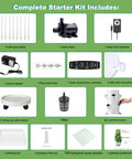 Image showing components of the All In One Vertical Hydroponic Garden Tower With LED Grow Lights, Eight Levels, Thirty-Two Large Pods, Eight Gallon Indoor Growing System For Veggies, Herbs And Tomatoes, Pump And Dual Timer Included.
