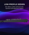 Full Size Mechanical PC Gaming Keyboard With Command Touch Display And Titan Switches For Rapid Macro Setup and Absolutely Lit Zero Lag Clutch Gameplay Ready, showing low-profile design with aluminum support.