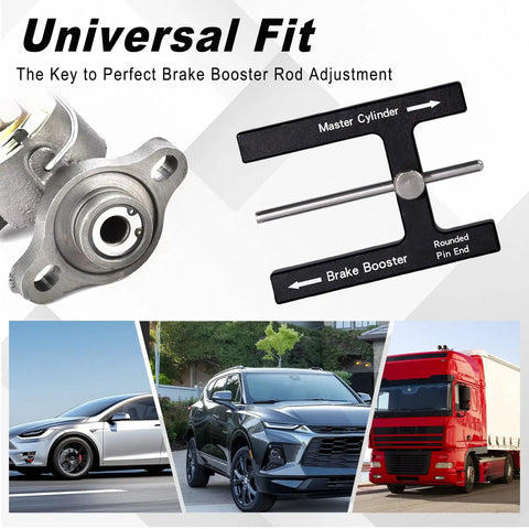 Heavy Duty Brake Booster Adjustment Tool and Master Cylinder Depth Checker with Adjustable Push Rod Set for Fast Pedal Measurements featuring universal fit.