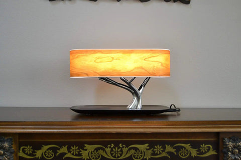 Bedside Tree Lamp With Bluetooth Speaker And Wireless Qi Charging Led Dimming Night Light Tree Of Life Decor on table