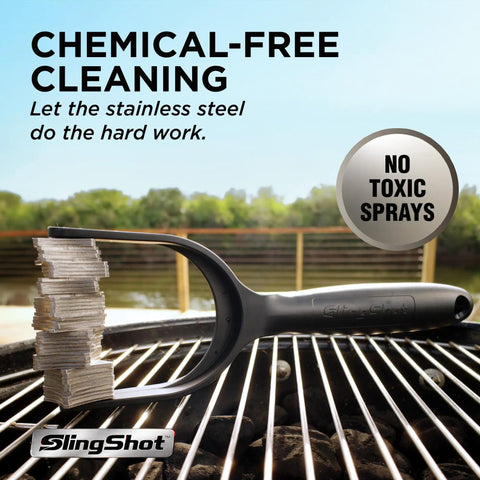Bristle Free Grill Cleaner For Outdoor Grills Heavy Duty BBQ Scrubber With Stainless Steel Blades Cold Cleaning Tool For Grates And Grilling Maintenance displayed on a grill