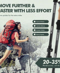 Woman hiking with Go To Nordic Walking Poles For Hiking And Trekking, Retractable 7075 Aluminum, red backpack on rugged trail