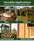 Heavy-Duty #14 Timber Screws With Hex Socket Heads, Green Zinc Coated Rust Resistant Finish used in deck, pergola, hunting blinds, wood project.