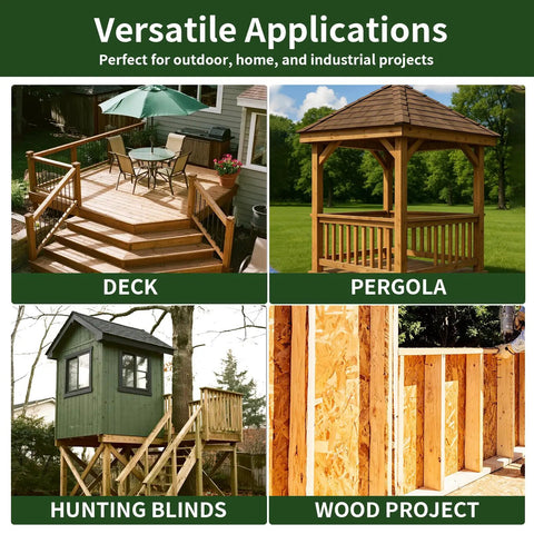 Heavy-Duty #14 Timber Screws With Hex Socket Heads, Green Zinc Coated Rust Resistant Finish used in deck, pergola, hunting blinds, wood project.