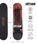 31 Inch Pro Trucks Skateboard With Full Grip Tape And 9 Ply Maple Deck for all skill levels, illustrated top and bottom view