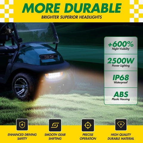 Ready Rollin Premium Golf Cart Led Light Kit Compatible With Club Car Precedent 2004 Up Electric Models 12V showing headlights in use