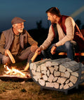Heavy Duty 30 Inch Firewood Rack For Indoor And Outdoor Use, Rustproof Steel Log Holder near campfire at night