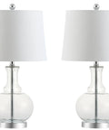 25 Inch Clear Chrome And Brass Glass Table Lamps Set Of 2 With White Linen Drum Shades, Modern Bedside Lamps