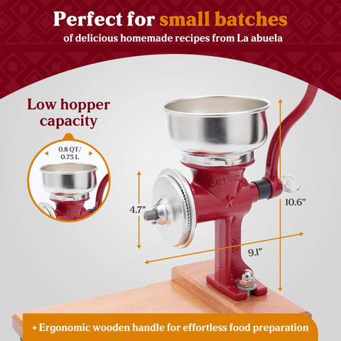 Dope Manual Grain Mill With Wooden Table And Low Hopper Cast Iron Nixtamal Grinder For Corn Rice Chickpeas And Masa Easy Clamp On Countertop Attachment Durable Kitchen Milling Tool For Fresh Flour
