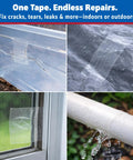 Clear Repair Tape 2 Inch By 20 Yards Semi Transparent Duct Tape For Discreet Repairs Waterproof shown on glass, tarp, screen, and pipe