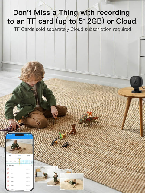 Child playing indoors, monitored by Spotlight Security Camera 2.5K 4MP Indoor Outdoor Wired Plug In With 2.4G WiFi Home Security.