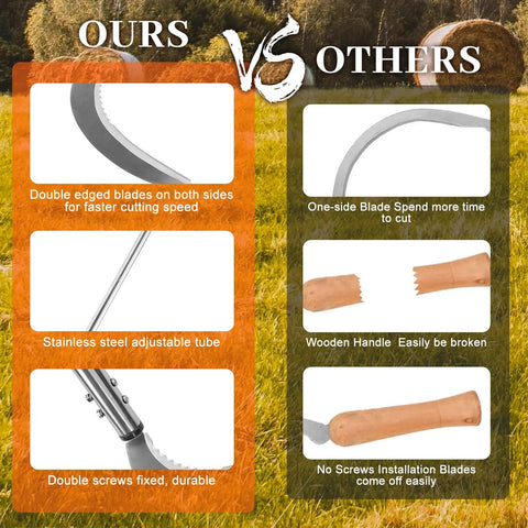 Comparison of Stand Up Weeding Sickle With Adjustable Long Handle Stainless Steel Double Serrated Blade vs standard sickle features