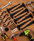 Eight Piece Steel Blind Shutter Hinges Set 11.75 Inch Black Wrought Iron Offset Pintle Strap Hinges With Four S Hooks Kit