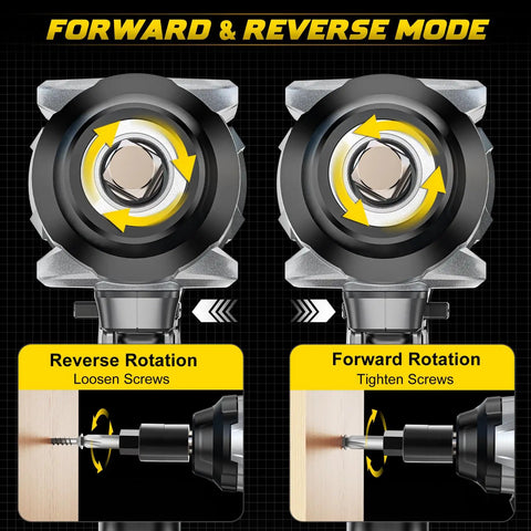 Bare Tool One Half Inch Cordless Impact Wrench, 1110 Ft-Lbs Brushless Motor showing forward and reverse modes