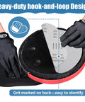 Person attaching 9 Inch 10 Hole White Sanding Discs For Drywall Sander With Quick Change Hook And Loop Backing, gloves on hands.