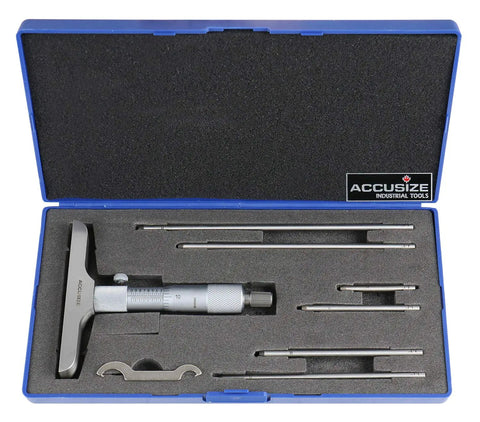 0-6 Inch Micrometer Set With 4 Inch Base Depth, 0.001 Inch Resolution, Six Interchangeable Rods, Handy Plastic Case