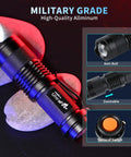 Military-grade aluminum 5 Pack SK68 Tactical Flashlights, 7W LED, zoomable focus, anti-roll design, tactical switch details