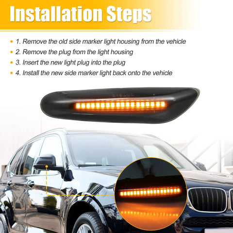 Full LED Side Turn Signals for BMW 1 3 5 Series E36 E46 E60 E87 E90 E92 X1 X3 Amber Fender Side Marker Lights Front Flowing LED Lamps
