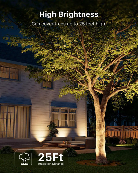 Illuminated tree and house with six pack low voltage landscape well lights with glare shield ultra bright pro grade 3000K warm white aluminum in ground uplights waterproof for garden path wall columns bushes includes connectors