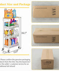 Slim 4 Tier Rolling Storage Cart With Wood Top For Narrow Spaces In Kitchen Laundry Room And Bathroom Metal Narrow Shelf Unit Mobile Organizer Trolley With Handle For Tight Corners with packaging