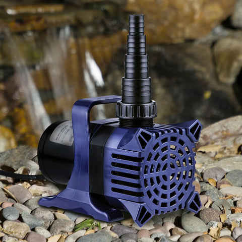 3100 GPH Pro Grade Submersible Water Pump For Ponds And Fountains With 33 Foot Cord and 276W Motor on rocky surface