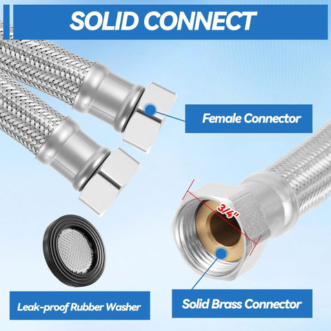 Garden hose 5 ft x 5/8 in ID, EPDM core, stainless-steel braid, brass solid connectors, rubber washer.