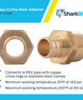 Three Quarter Inch Brass Crimp MNPT Male Adapter For PEX And PE-RT Pipes To FNPT Threaded Connections