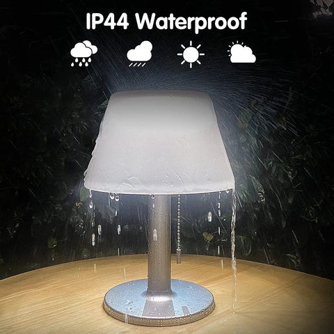 Go To Solar Table Lamp For Outdoor And Indoor Use With 3 Lighting Modes Eye Caring LED Waterproof Cordless Desk Lamp with Pull Chain in rain
