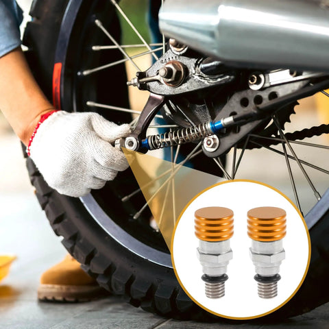 Close-up of 2 Pack M5x0.8 Universal Motorcycle Fork Bleeder Screws For Dirt Bikes And Motocross Air Bleeder Valve Heavy Duty Metal Orange Hardware