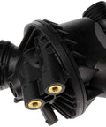 Heavy Duty Engine Coolant Thermostat Housing Assembly Direct Fit Replacement For Daily Drivers, black plastic design with threaded ends.