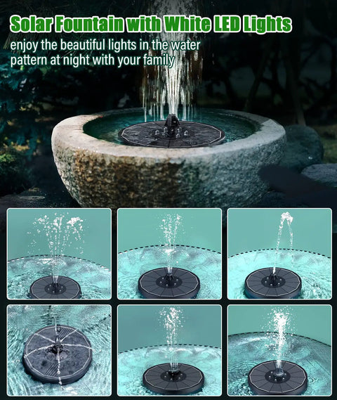 Upgraded 100 Percent Glass Solar Water Fountain With Three Point Five Watt Panel Built In 2000mAh Battery Easy Setup 7 Nozzles And 4 Fixers Outdoor Pond And Bird Bath Pump For Bright Dope Water Jets