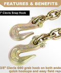 Two Pack Binder Chains With Hooks Three Eighths Inch By Twenty Foot Log Chain For Load Tie-Down Trailer Flatbed Farm Safety Tow Chain