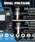 60 Amp Plasma Cutter With Drag Cut Control For Smooth Straight Cuts Up To Five Eighths Inch On Steel Aluminum And Copper Non Touch Pilot Arc New Design Torch shown in dual voltage setting.