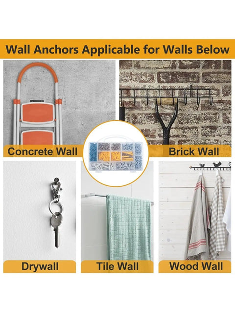 Drywall Anchor And Screw Kit Featuring 270 Anchors And 135 Screws Durable Carbon Steel Construction Applicable for Various Walls