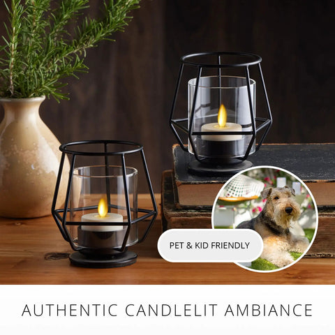 Flameless Flickering Tealights In Pearl Ivory Set Of 4 Realistic LED Flame Battery Operated Votive Candles, pet-friendly
