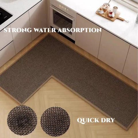 L Shaped Kitchen Mat With Anti Slip Corners For Floor In Front Of Sink Absorbent Washable Runner Rug For Home Kitchen Office Black Brown Right L 6 Foot 7 Inch By 4 Foot 7 Inch displayed in a kitchen setting
