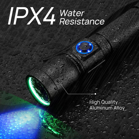 Water-resistant 2 Pack USB-C Rechargeable 365nm UV Blacklight Flashlights for pet urine and stain detection, bed bug spotter.