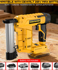 Zero Drama Badass 18 Gauge Cordless Brad Nailer And Stapler Set Loaded Up With Fasteners on wooden surface.
