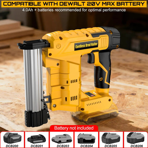 Zero Drama Badass 18 Gauge Cordless Brad Nailer And Stapler Set Loaded Up With Fasteners on wooden surface.