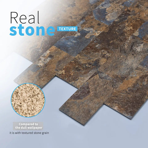 10 Sheet Peel And Stick Backsplash Tiles Set For Kitchen And Bathroom Decor Rust Slate PVC Wall Panels