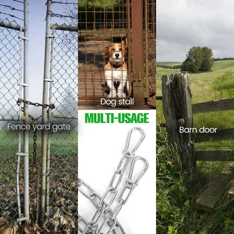 2 Pack Outdoor Gate Chain Lock With Four Carabiners, Adjustable 28 Inch Gate Latch Chain For Fence Yard Garden Farm Barn, One-Hand Operation, Stainless Steel securing gate, dog stall, barn door.