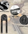 Professional Grade Aluminum Miter Saw Protractor With Dead On Laser Etched Markings For Crown Molding Trim Work Precision Carpenter Layout Gauge And Angle Finder Tool featuring aluminum alloy, waterproof, and frosted texture.