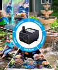 Ultra Quiet Submersible Fountain Pump 80 GPH for Pond or Aquarium with tubing and nozzles for hydroponics and water features
