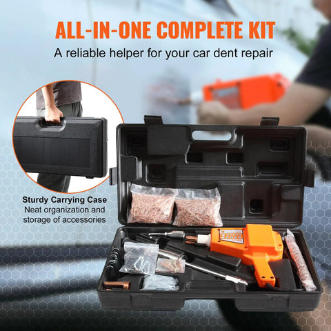Stud Welder Dent Repair Kit For Auto Body Fixes, 800W Spot Welder with 5 modes in carrying case with accessories displayed