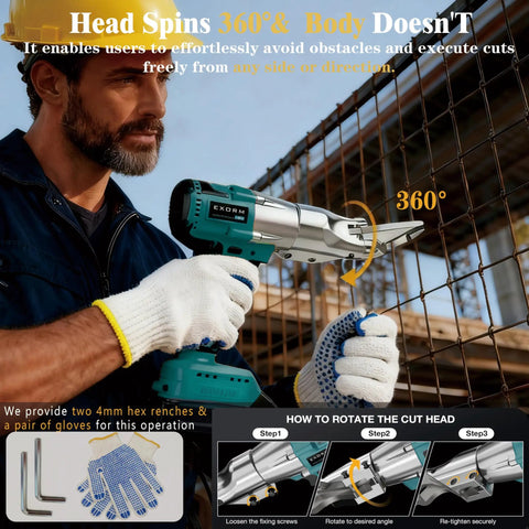 Man using Cordless Brushless Sheet Metal Shear With 360 Degree Pivoting Head, 14 Gauge Cutting Capacity For Stainless Steel Iron Leather And Carpet, Bare Tool, Compatible With 18V Max Batteries on wire fence