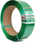 5/8 Inch Wide PET Polyester Strapping Roll, 4000 Feet Green Pallet Banding, 0.035 Inch Thick, 1400 Lbs Break Strength, 16 Inch Core