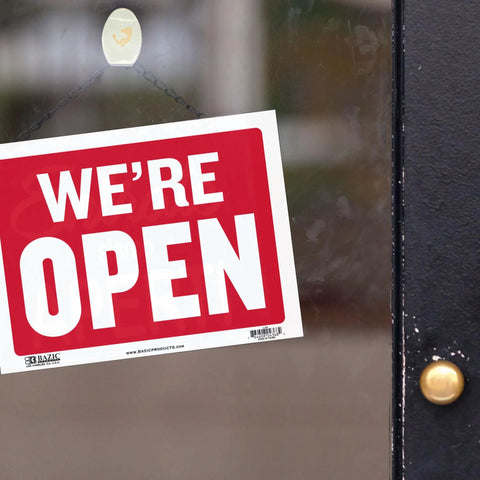 Open And Closed Sign 12x16 Inch Double Sided Vinyl Sign For Storefronts Offices Restaurants Bars Shops Waterproof Indoor Signage With Bold Lettering No Sweat For Window Doors Front Desk And Lobbies 1 Pack showing 'WE'RE OPEN'